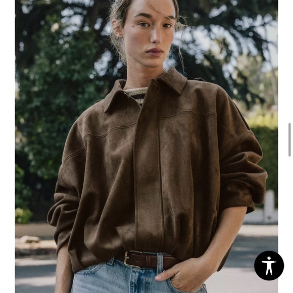 Zara Women's Suede Effect Bomber Jacket VIRAL - Picture 3 of 6